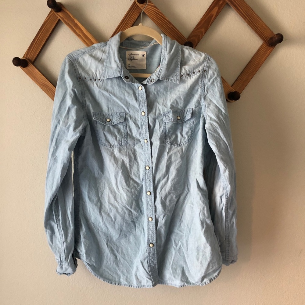 Lightweight denim blue button up